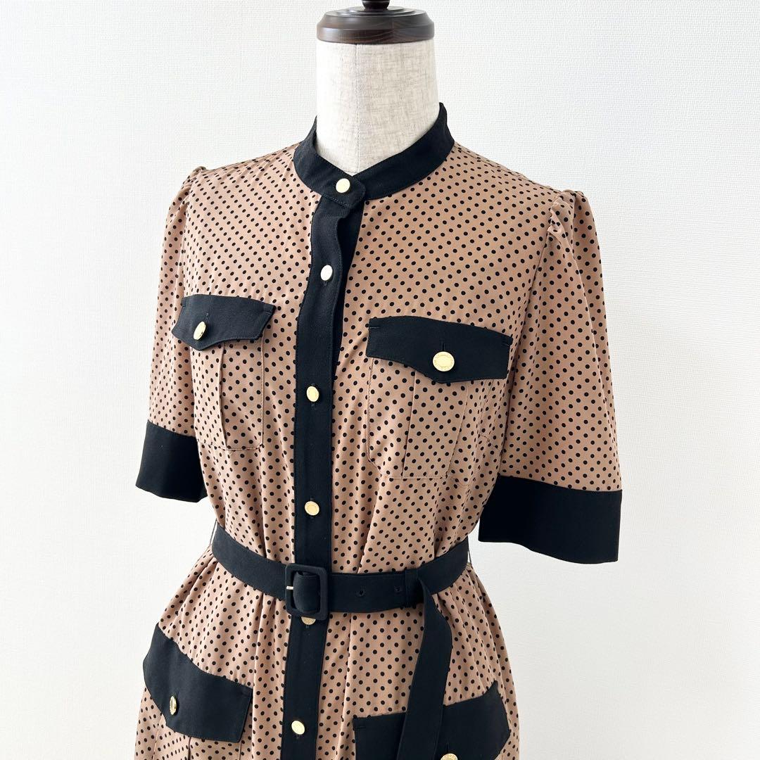 美品✨ルルウィルビー　デシンドットスタンドワンピース　ベージュ　2 2