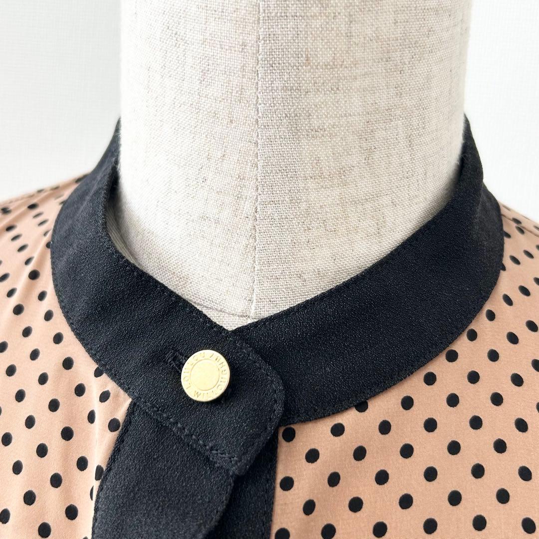 美品✨ルルウィルビー　デシンドットスタンドワンピース　ベージュ　2 3