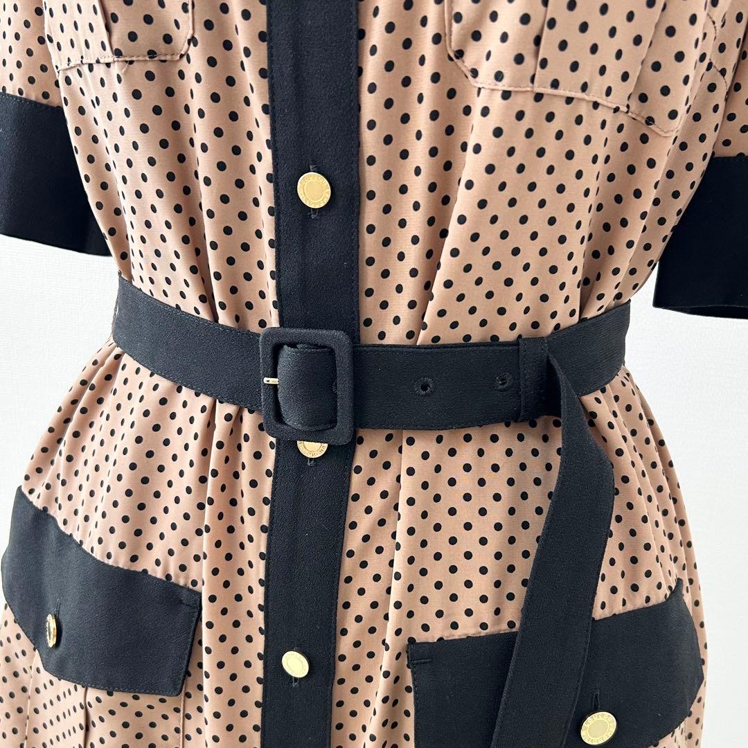 美品✨ルルウィルビー　デシンドットスタンドワンピース　ベージュ　2 4