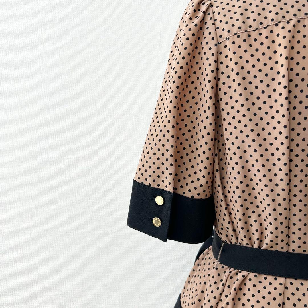 美品✨ルルウィルビー　デシンドットスタンドワンピース　ベージュ　2 7