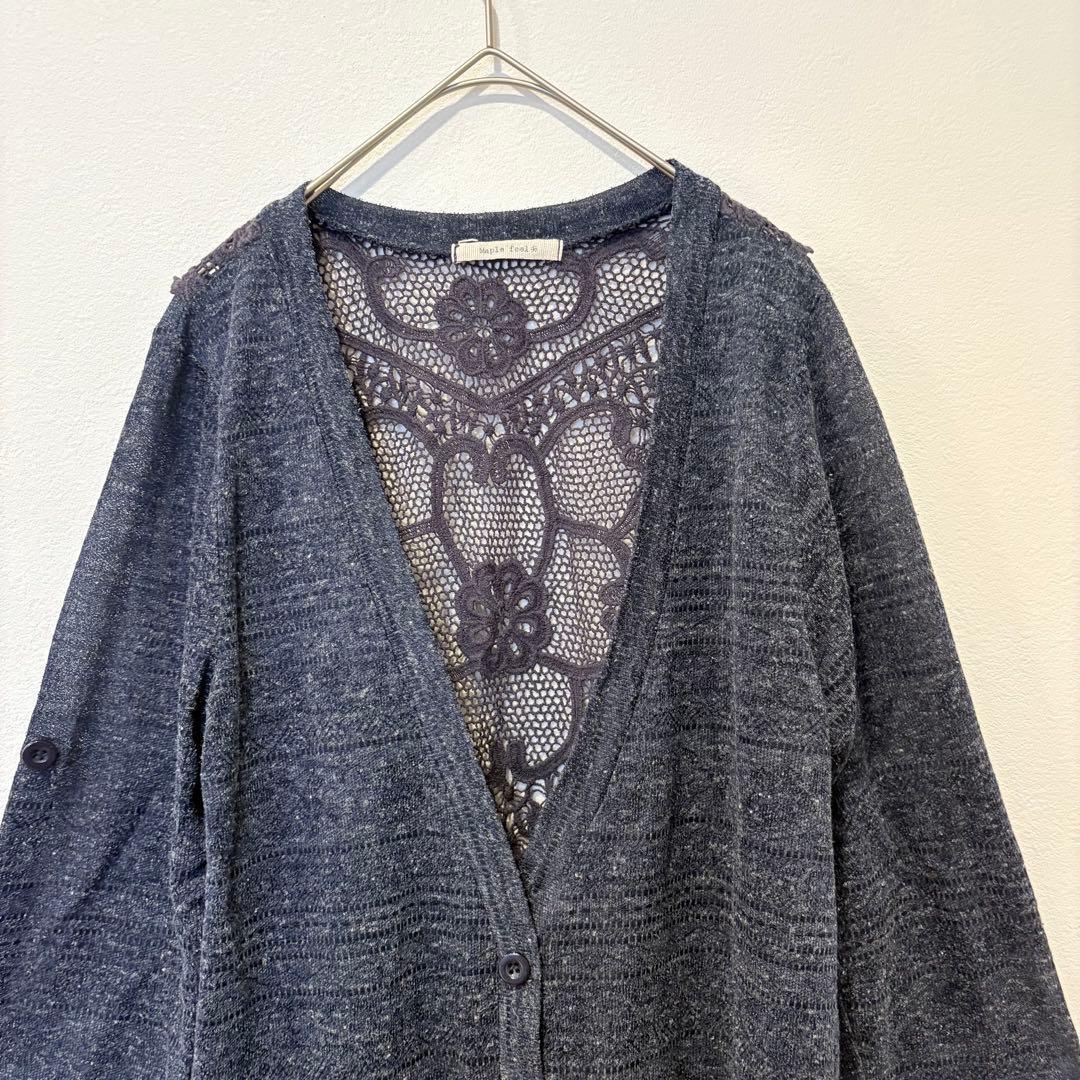 .カーディガン　Vネック　長袖　花柄　レース　黒 ブラック　おしゃれ 2