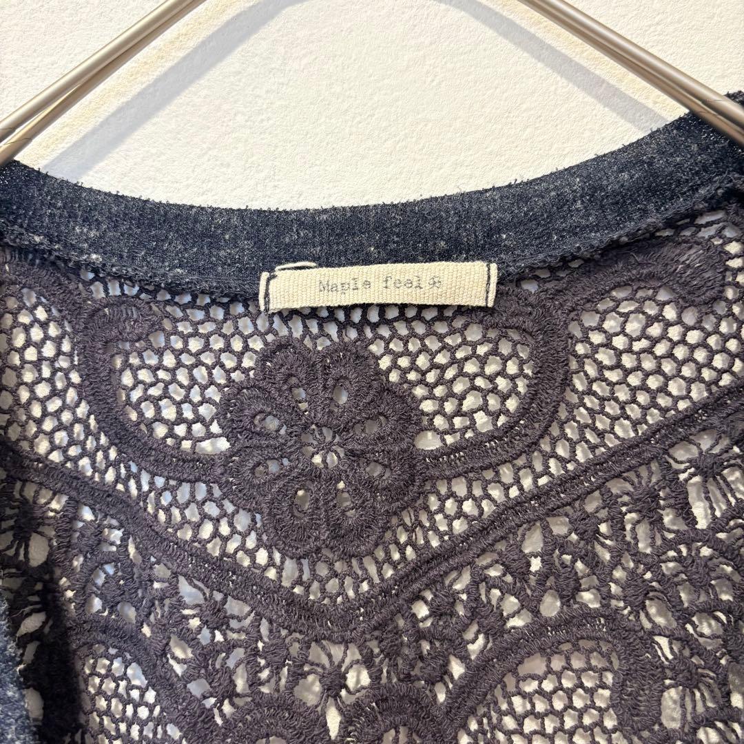 .カーディガン　Vネック　長袖　花柄　レース　黒 ブラック　おしゃれ 3