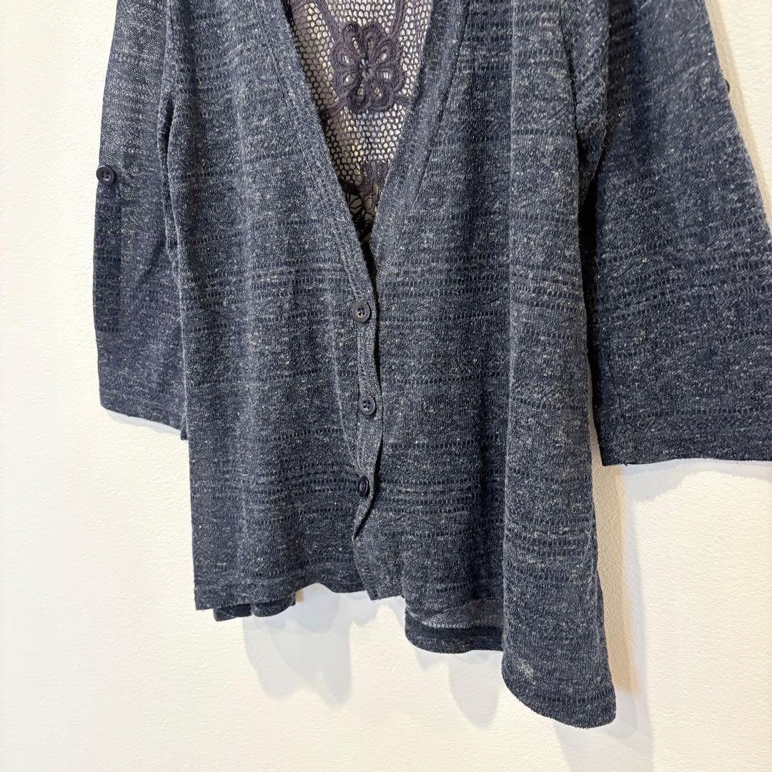 .カーディガン　Vネック　長袖　花柄　レース　黒 ブラック　おしゃれ 4