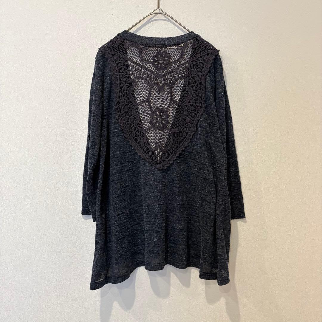 .カーディガン　Vネック　長袖　花柄　レース　黒 ブラック　おしゃれ 5