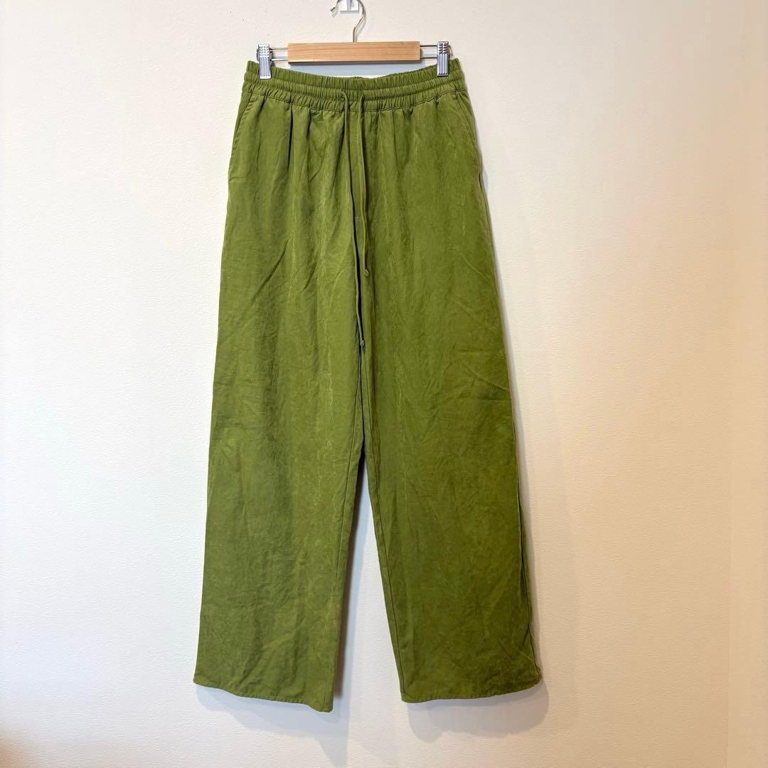 リエディ ワイドパンツ イージー ウエストゴム 緑 グリーン　M ガウチョ