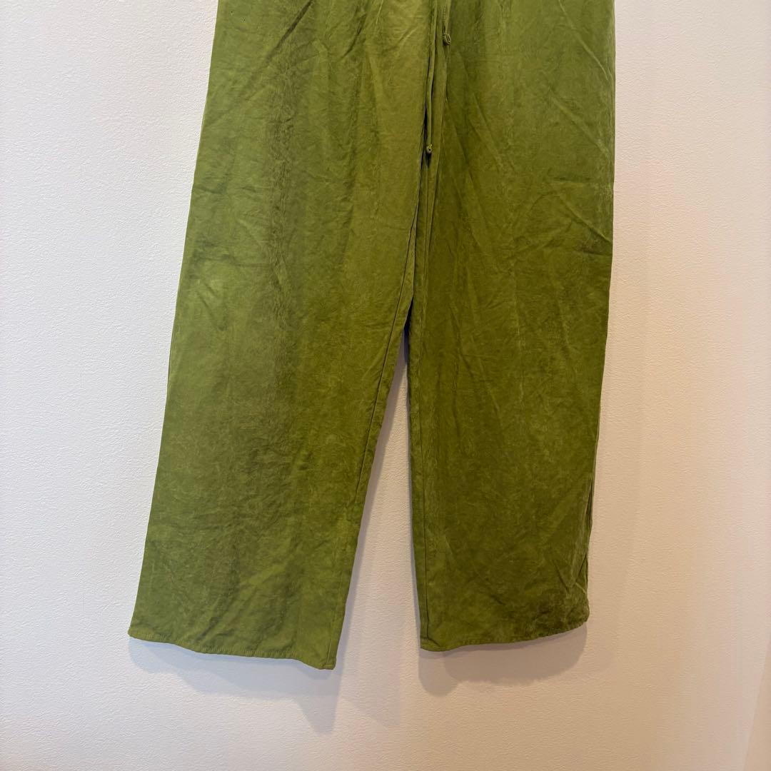 リエディ ワイドパンツ イージー ウエストゴム 緑 グリーン　M ガウチョ 3