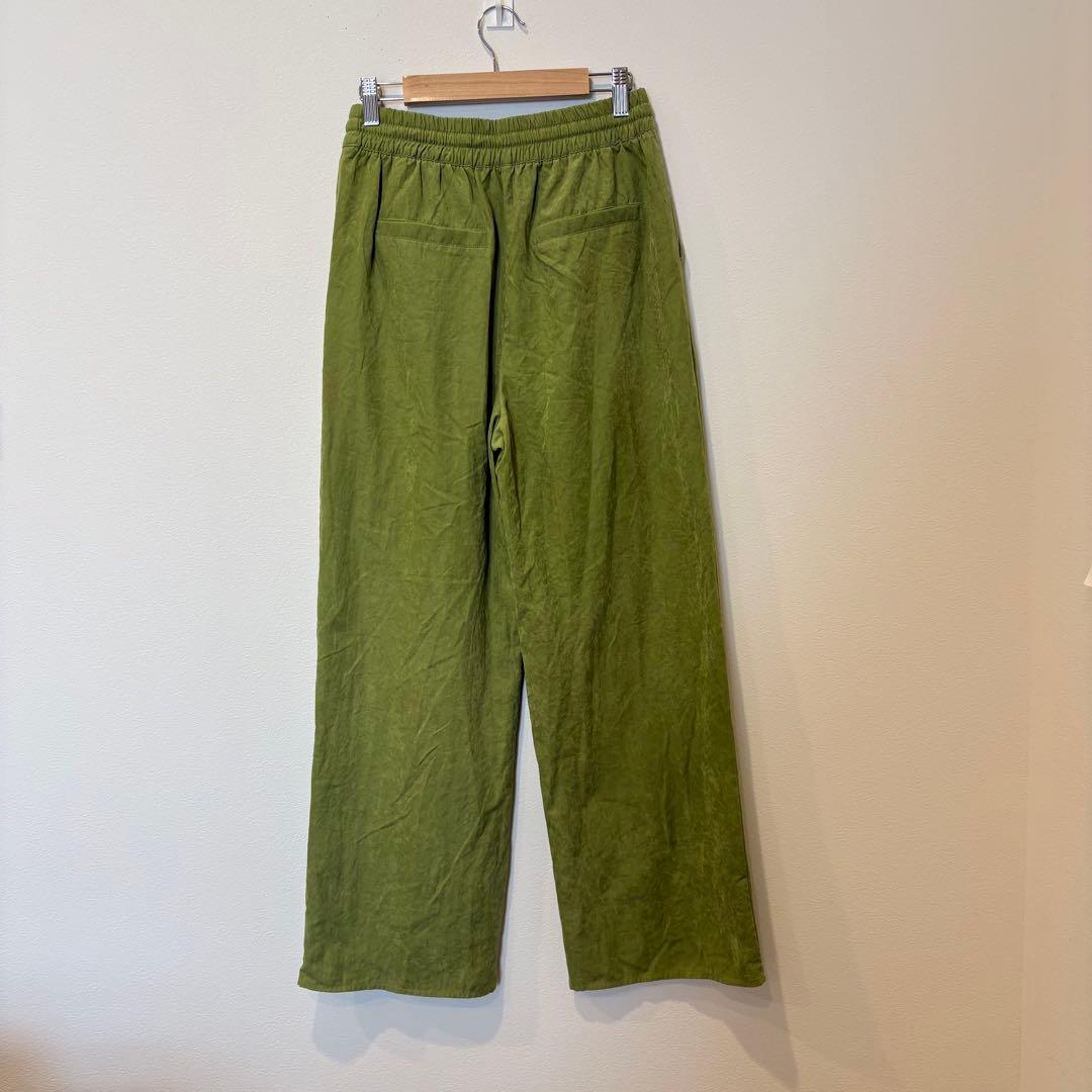 リエディ ワイドパンツ イージー ウエストゴム 緑 グリーン　M ガウチョ 4