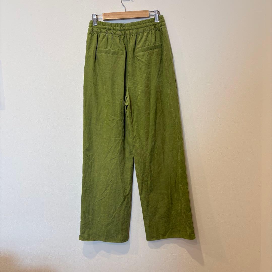 リエディ ワイドパンツ イージー ウエストゴム 緑 グリーン　M ガウチョ 5