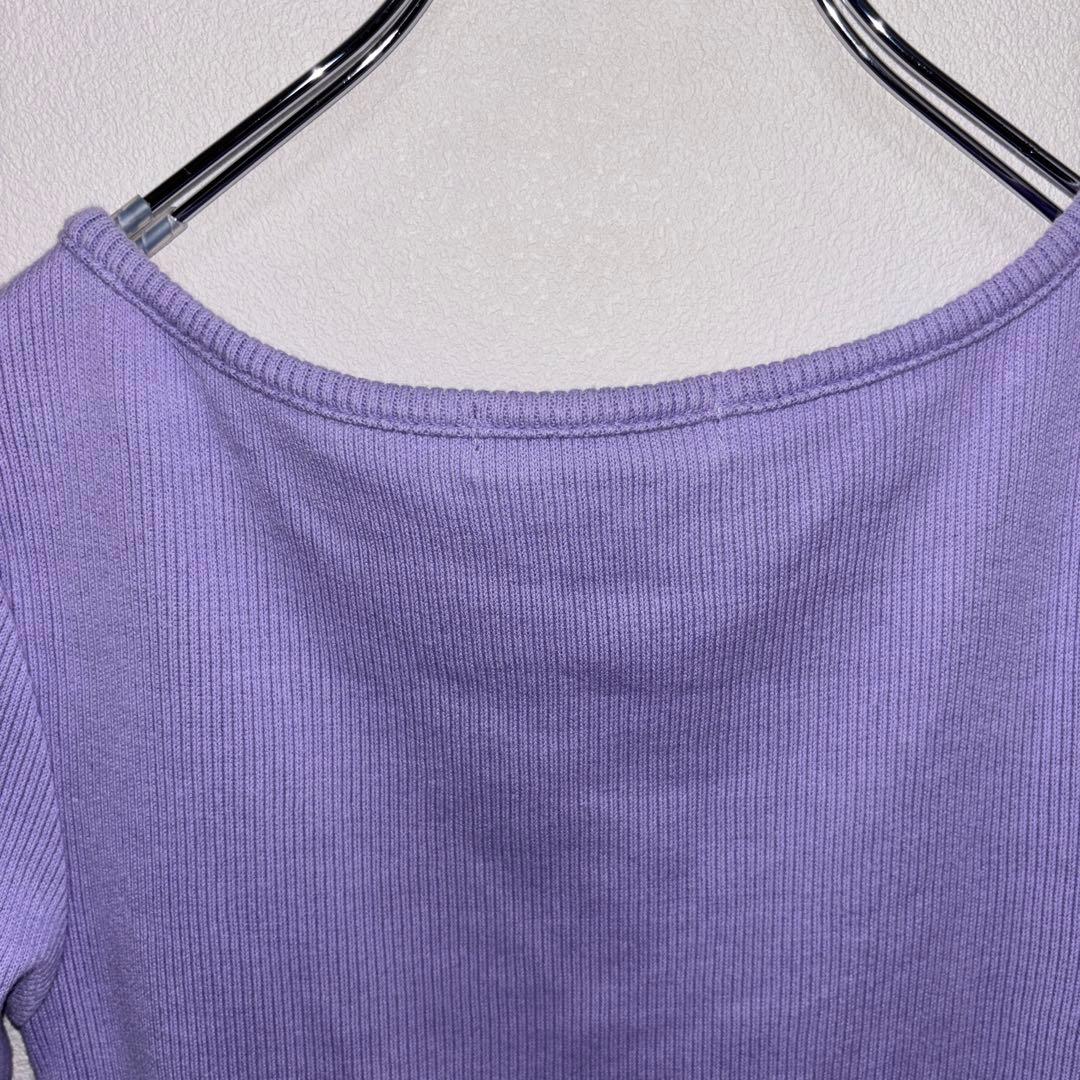 RESEARCH パープル五分袖リブトップス F日本製d661 11