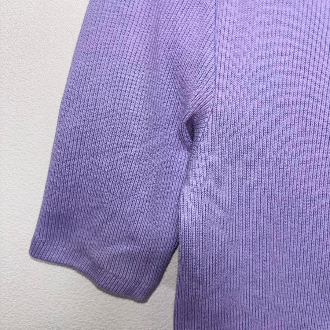 RESEARCH パープル五分袖リブトップス F日本製d661 5