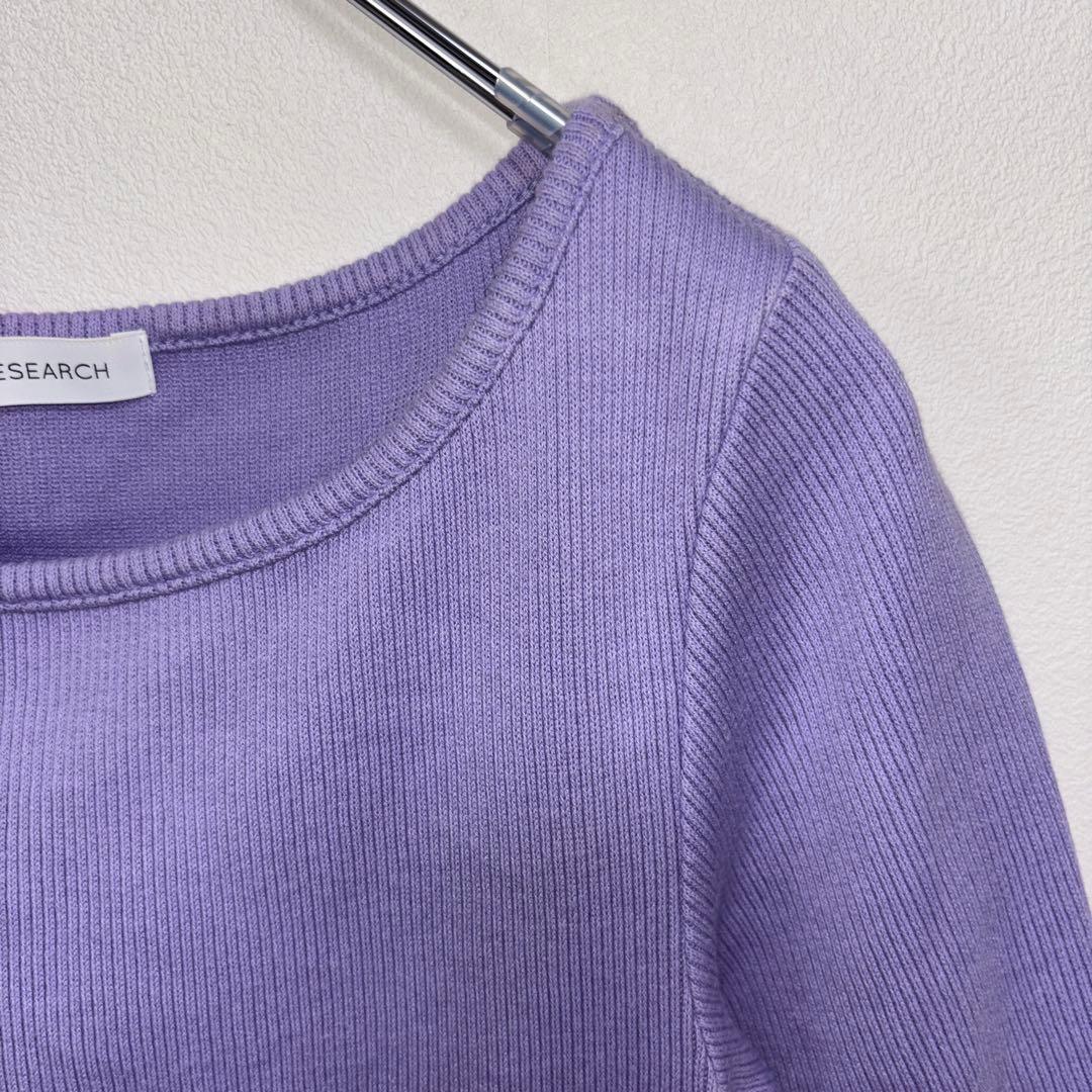 RESEARCH パープル五分袖リブトップス F日本製d661 7