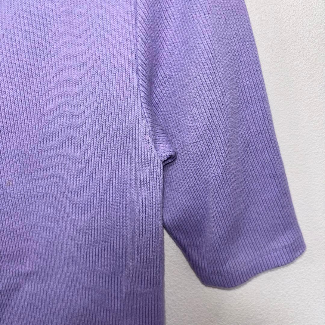 RESEARCH パープル五分袖リブトップス F日本製d661 8