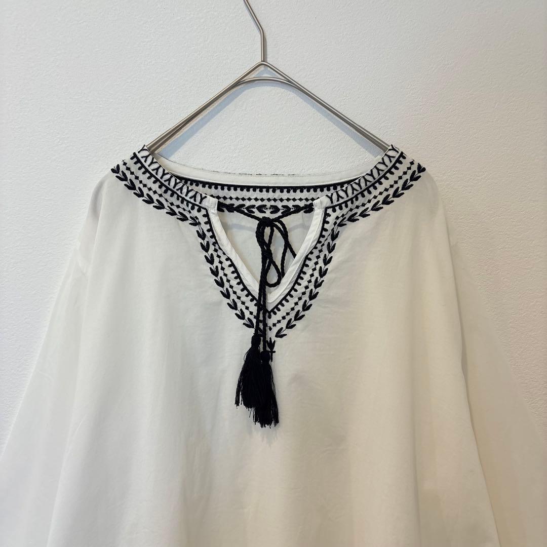 センスオブプレイス 刺繍 ワンピース チュニック 白 ホワイト　フリーサイズ 2
