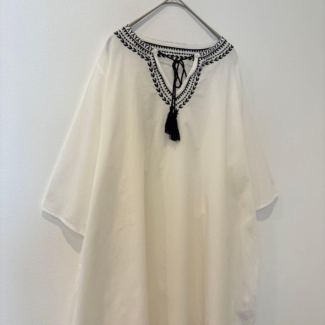 センスオブプレイス 刺繍 ワンピース チュニック 白 ホワイト　フリーサイズ 3