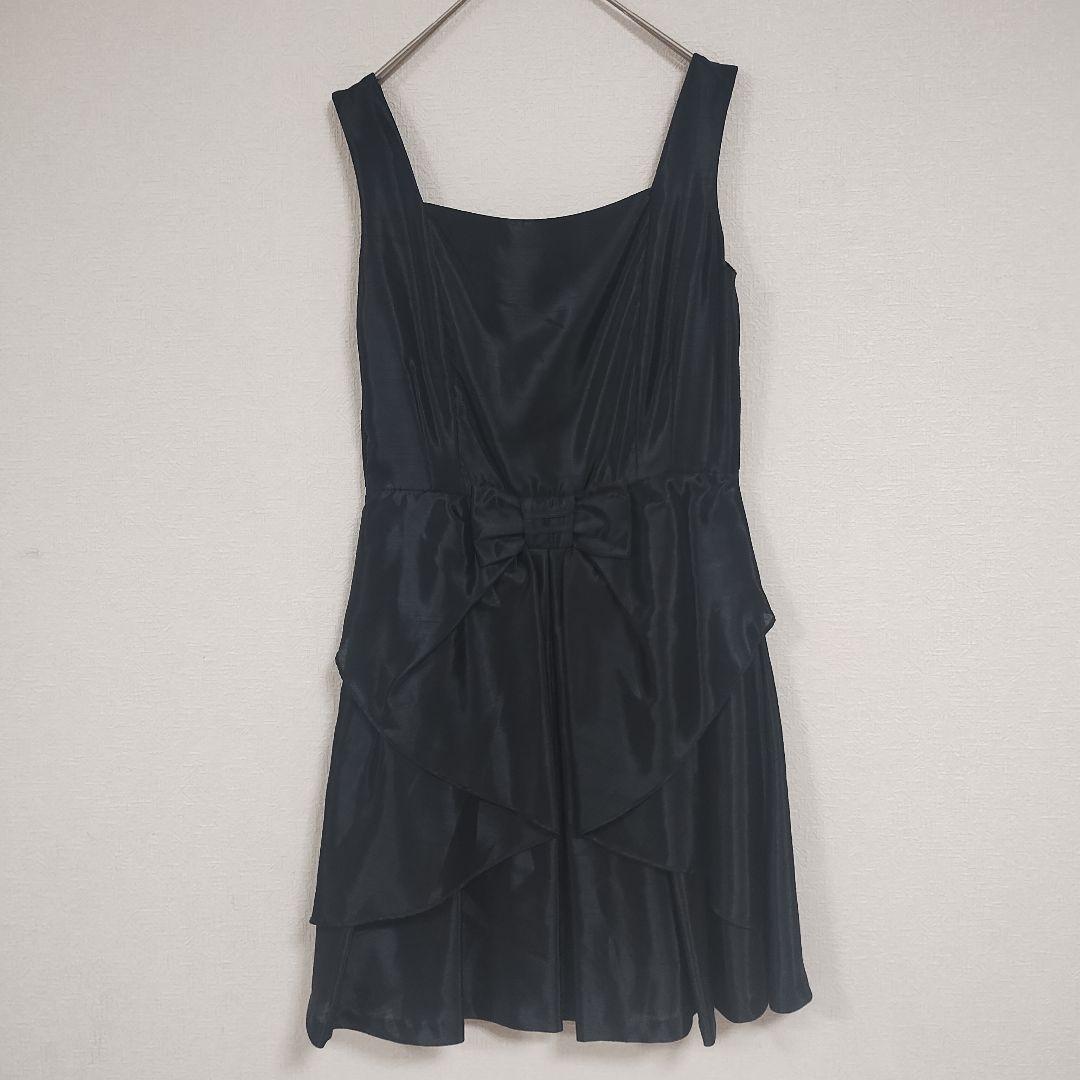 LAISSE PASSE レッセパッセ ブラックリボン付きミニドレス 38