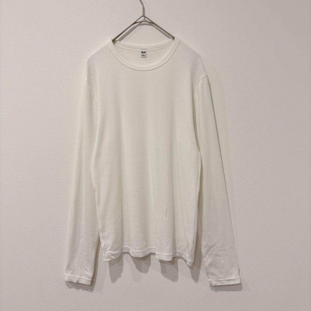 ユニクロ 長袖カットソー　白 ホワイト　L シンプル 無地　レディース