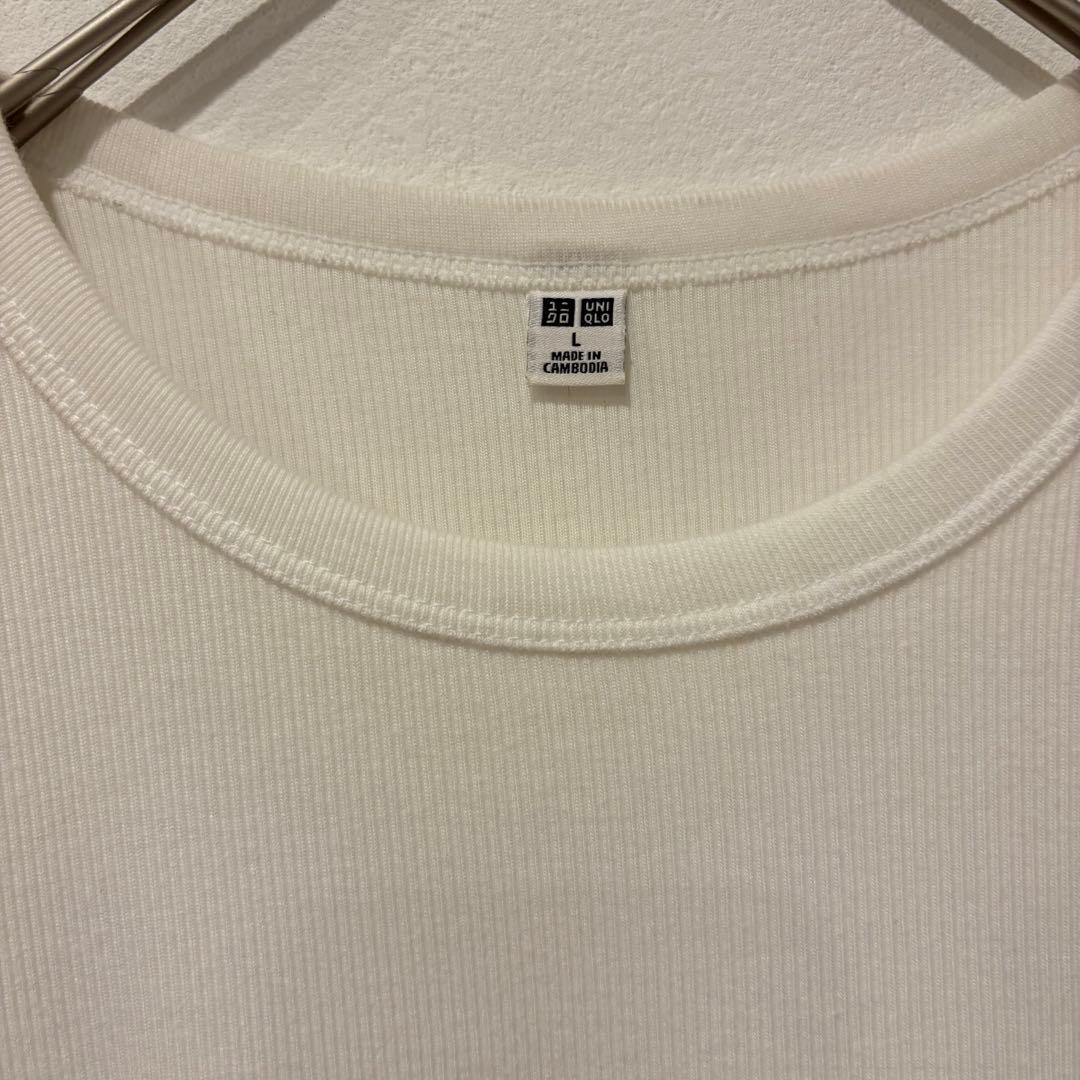 ユニクロ 長袖カットソー　白 ホワイト　L シンプル 無地　レディース 3
