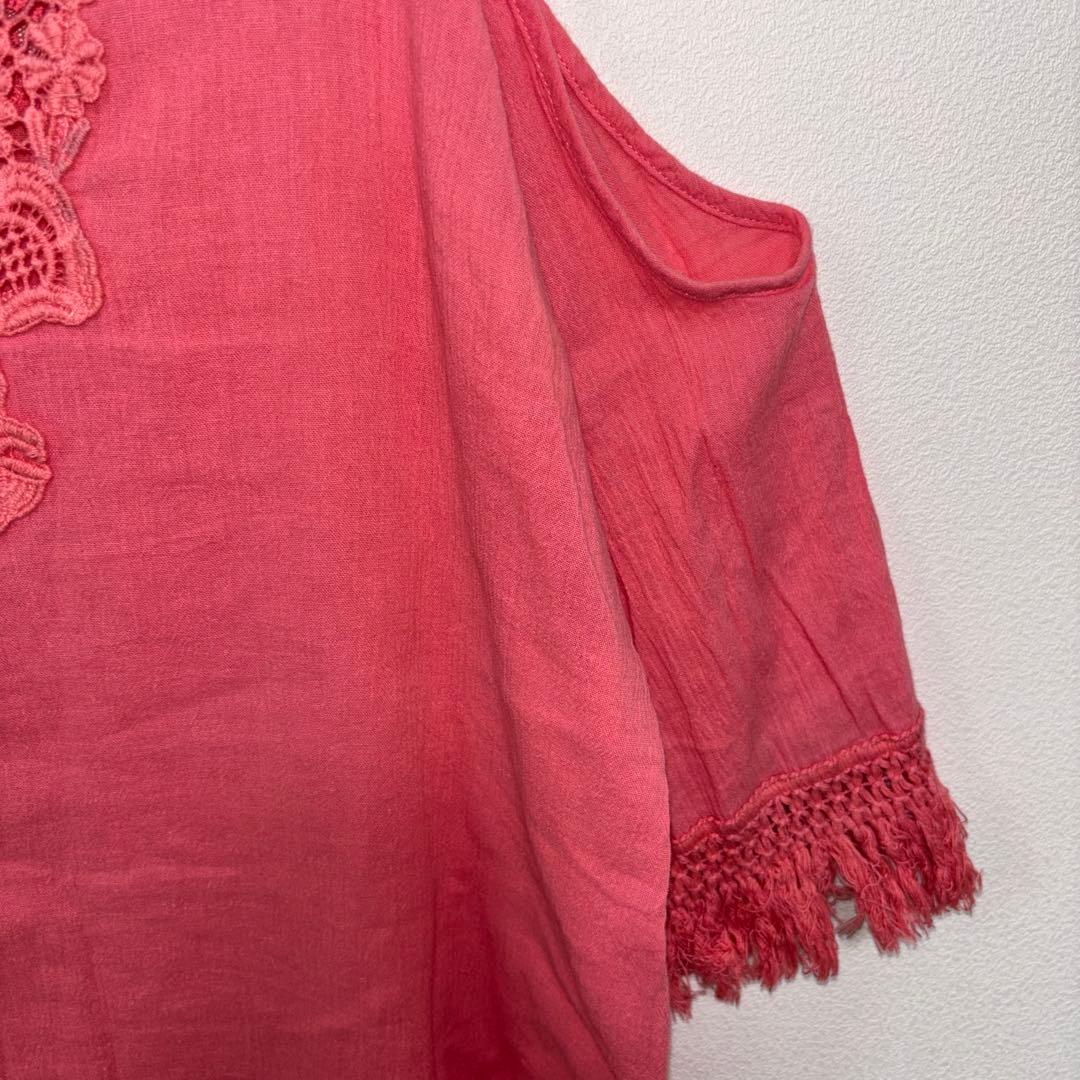 CECIL Mc BEE オフショルダー フリンジチュニック M ピンクd778 14