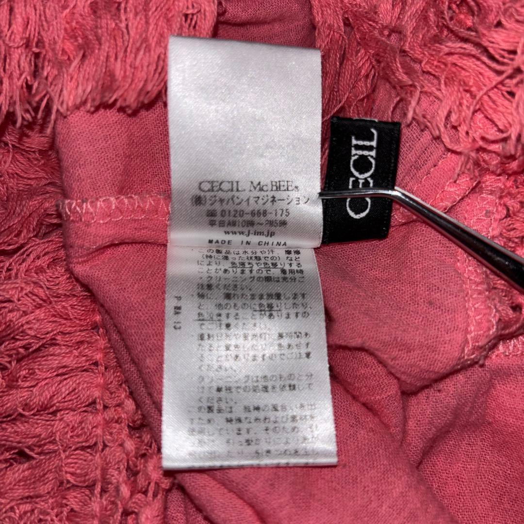 CECIL Mc BEE オフショルダー フリンジチュニック M ピンクd778 17