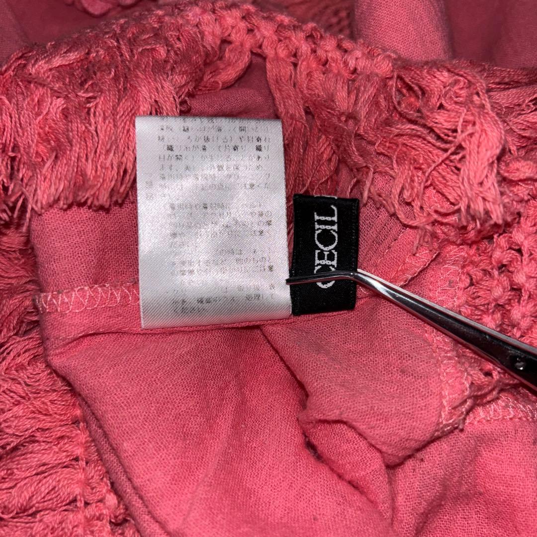 CECIL Mc BEE オフショルダー フリンジチュニック M ピンクd778 18