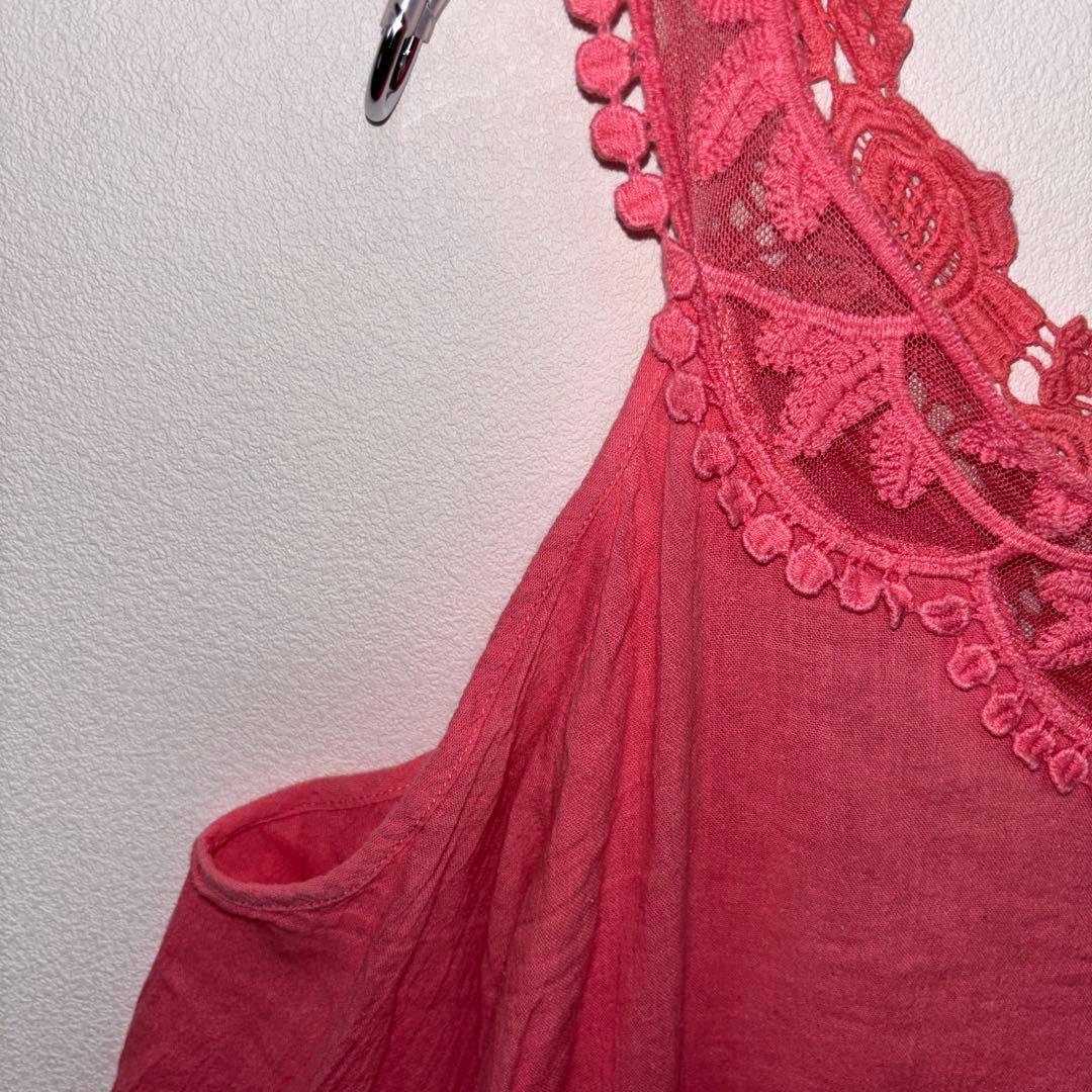 CECIL Mc BEE オフショルダー フリンジチュニック M ピンクd778 4