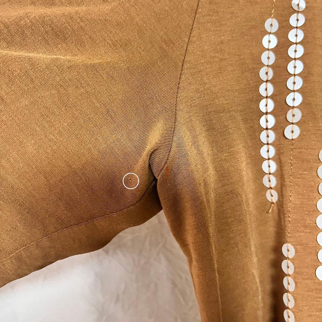 COMME CA28 カットソー 半袖Tシャツ　スパンコール 茶 ブラウンM 6