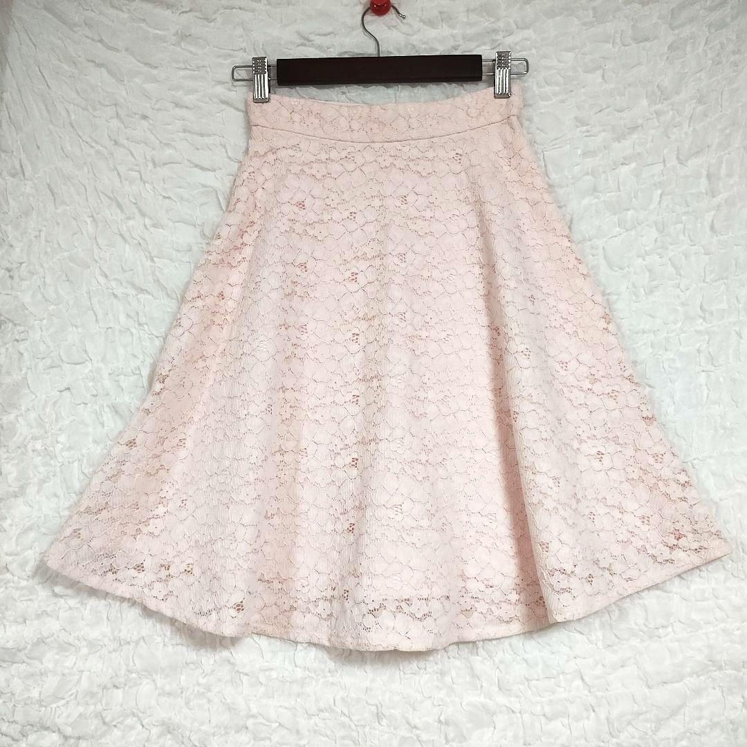 プロポーション ピンク レース フレアスカート ひざ丈 S さくら色 可愛い