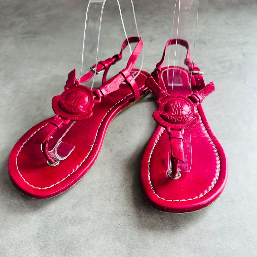 MONCLER エンボスロゴ　レザー　トングサンダル　アンクルストラップ　赤 5