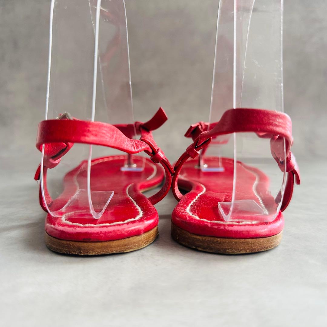 MONCLER エンボスロゴ　レザー　トングサンダル　アンクルストラップ　赤 6