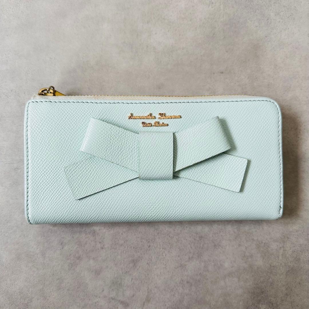 Samantha Thavasa リボン L字ファスナー 長財布 ライトブルー