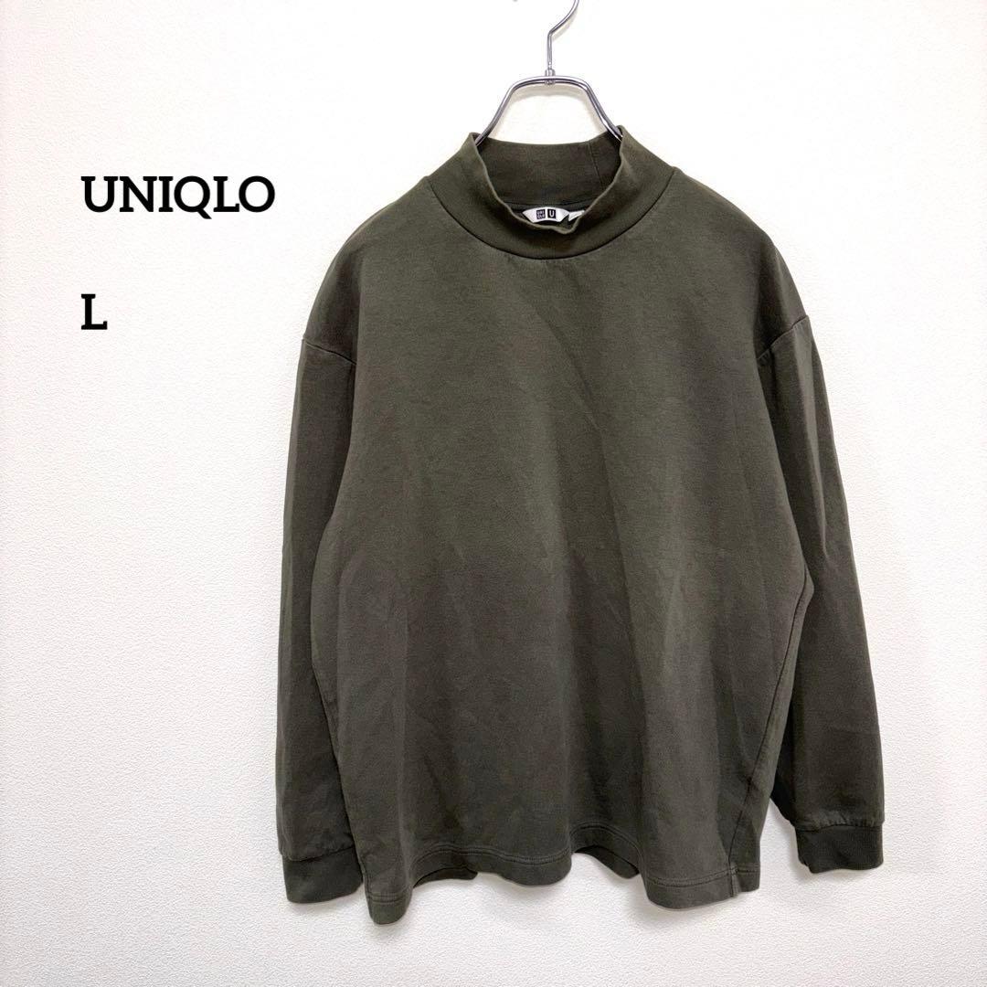 UNIQLO モックネック L カーキプルオーバーメンズロンT d746