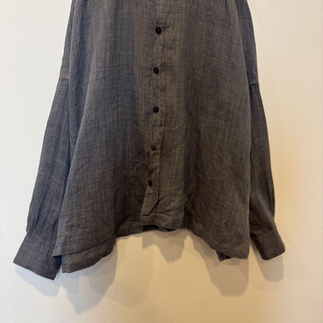 ヌノ バンドカラーシャツ 長袖　ラミー100% グレー 日本製 ゆる　前ボタン 3