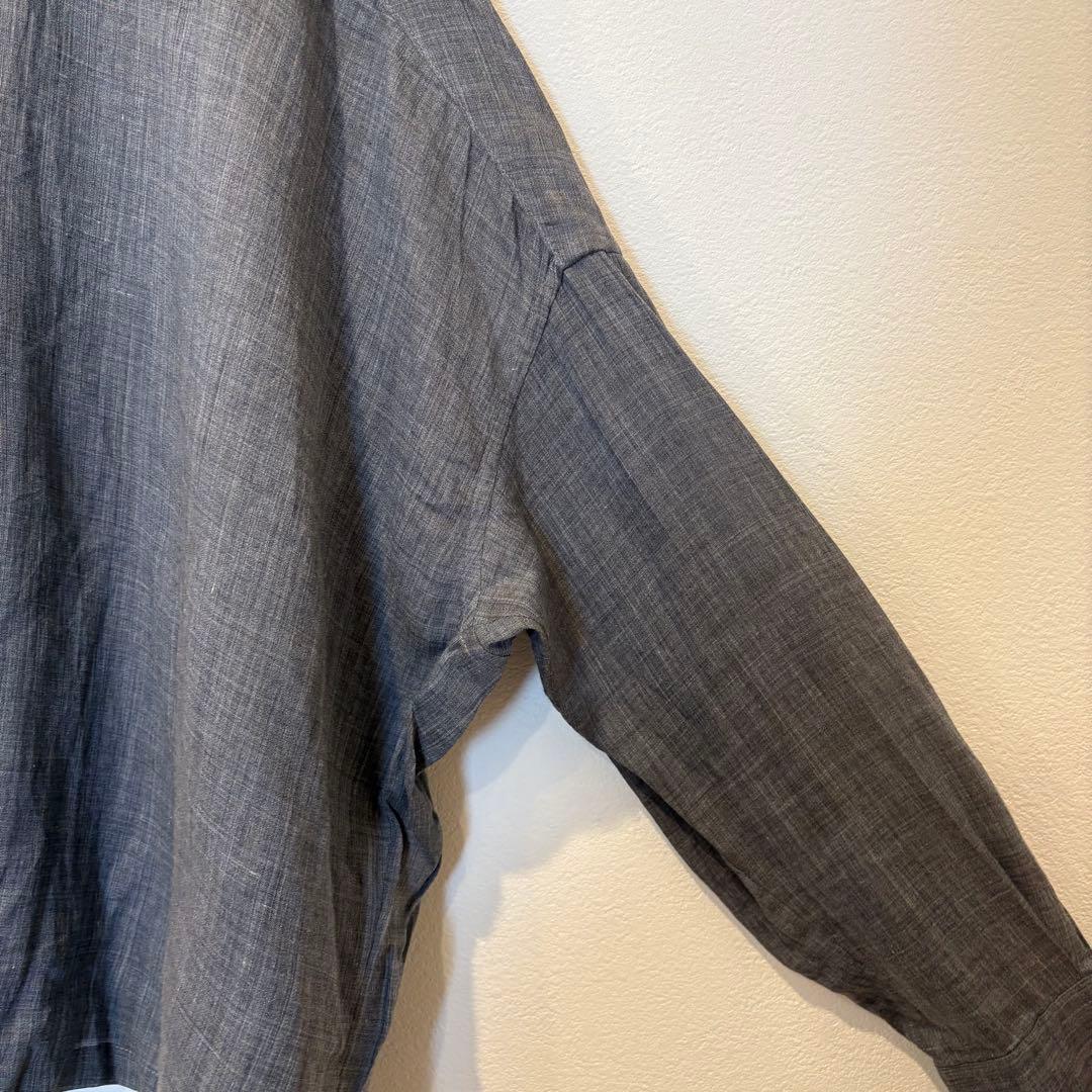 ヌノ バンドカラーシャツ 長袖　ラミー100% グレー 日本製 ゆる　前ボタン 4