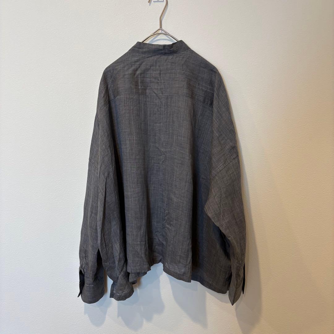 ヌノ バンドカラーシャツ 長袖　ラミー100% グレー 日本製 ゆる　前ボタン 5