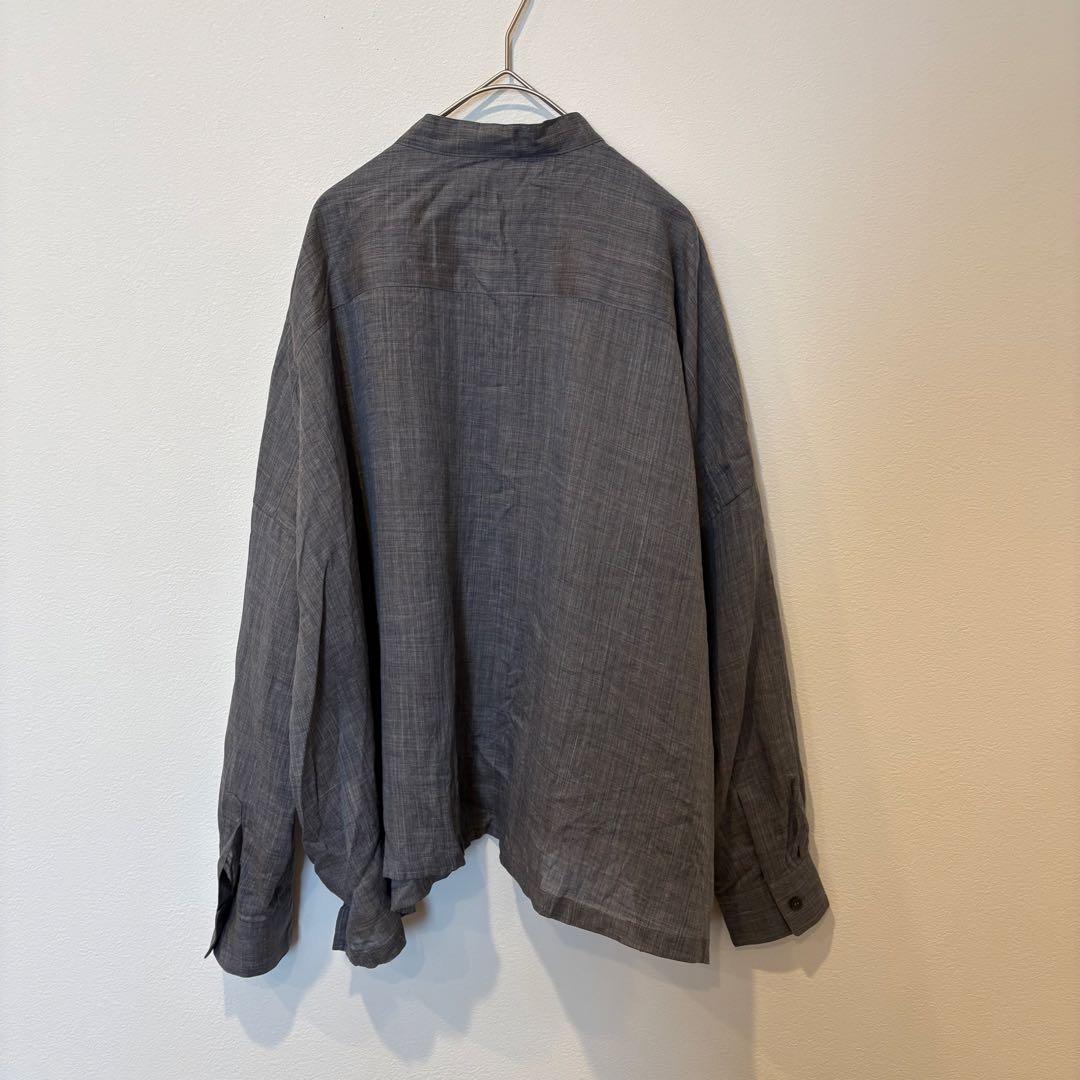 ヌノ バンドカラーシャツ 長袖　ラミー100% グレー 日本製 ゆる　前ボタン 6