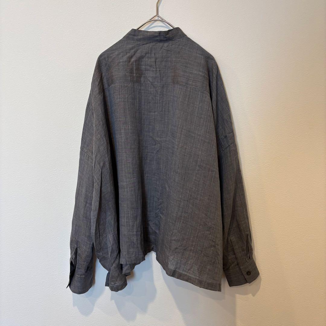 ヌノ バンドカラーシャツ 長袖　ラミー100% グレー 日本製 ゆる　前ボタン 7
