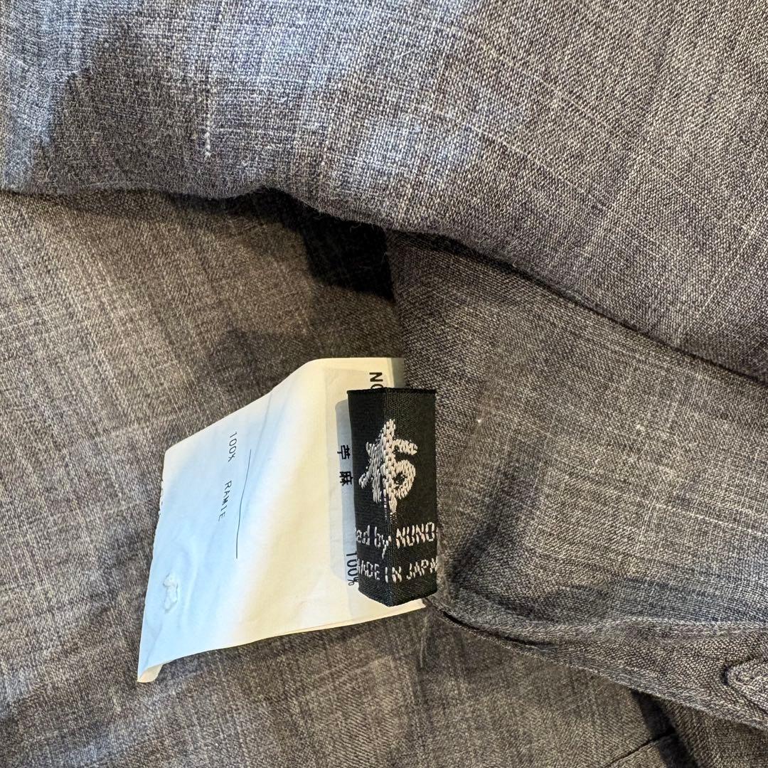 ヌノ バンドカラーシャツ 長袖　ラミー100% グレー 日本製 ゆる　前ボタン 9