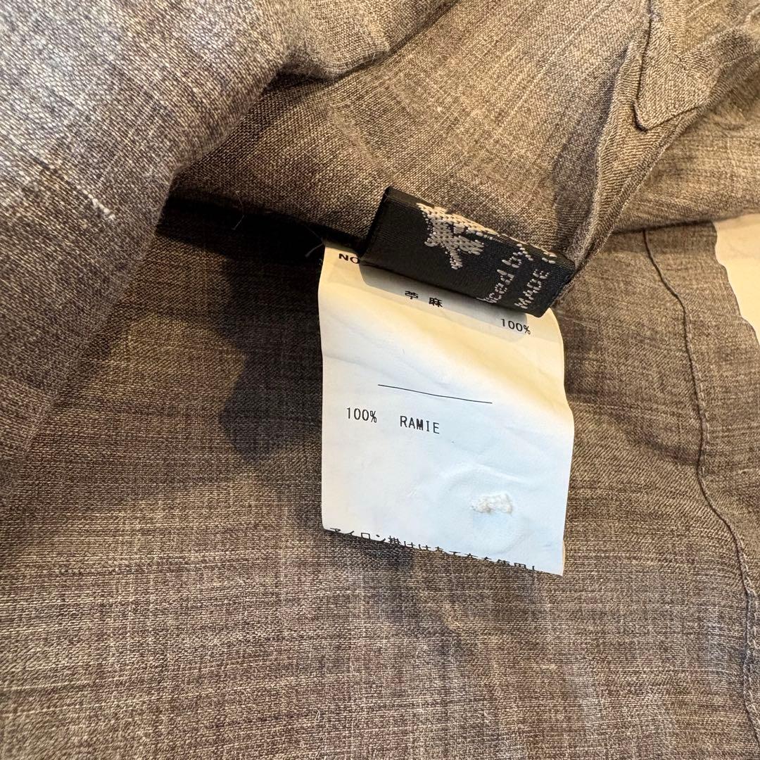 ヌノ バンドカラーシャツ 長袖　ラミー100% グレー 日本製 ゆる　前ボタン 10