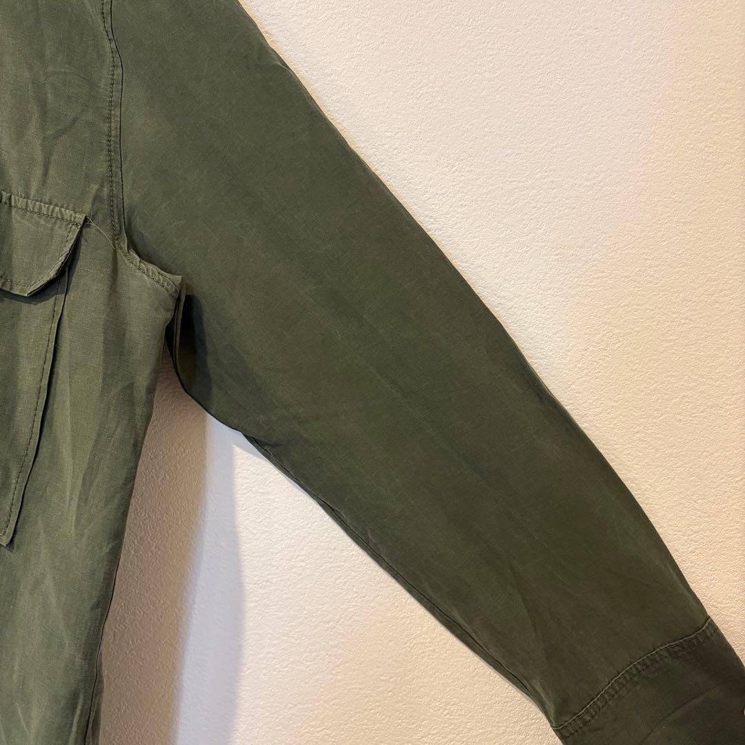 ザラ ミリタリー シャツ 長袖 胸ポケット カーキ 緑　S 無地　カジュアル 4