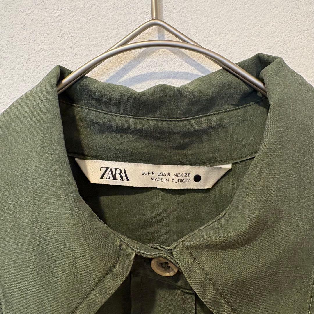 ザラ ミリタリー シャツ 長袖 胸ポケット カーキ 緑　S 無地　カジュアル 5