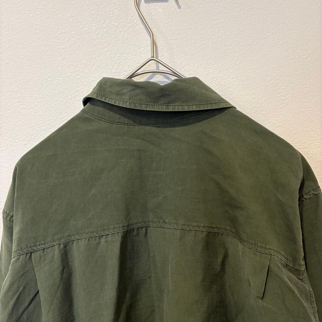 ザラ ミリタリー シャツ 長袖 胸ポケット カーキ 緑　S 無地　カジュアル 7