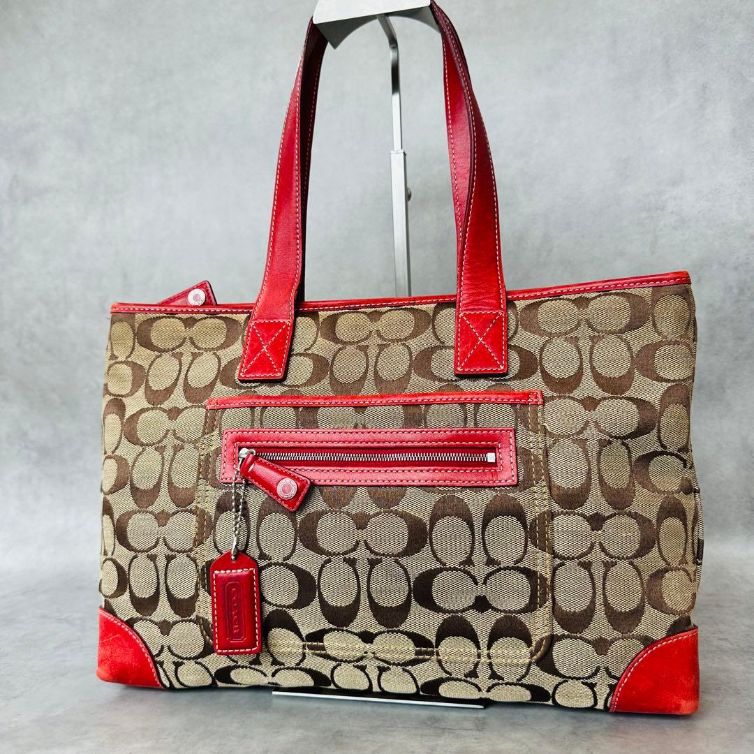 Y2K COACH Signature RED Leather Tote Bag