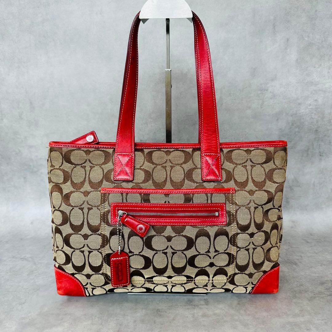 Y2K COACH Signature RED Leather Tote Bag 2