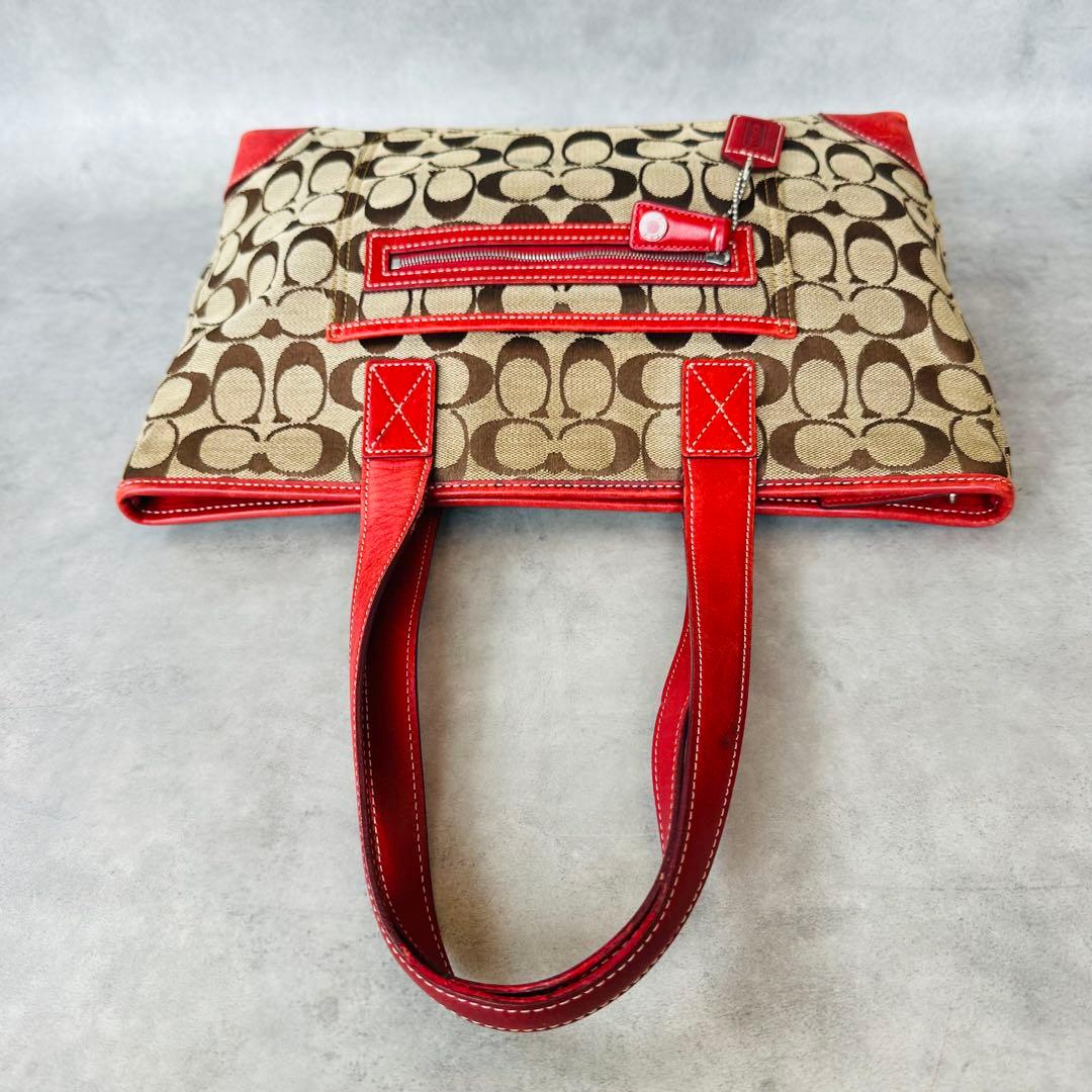 Y2K COACH Signature RED Leather Tote Bag 6