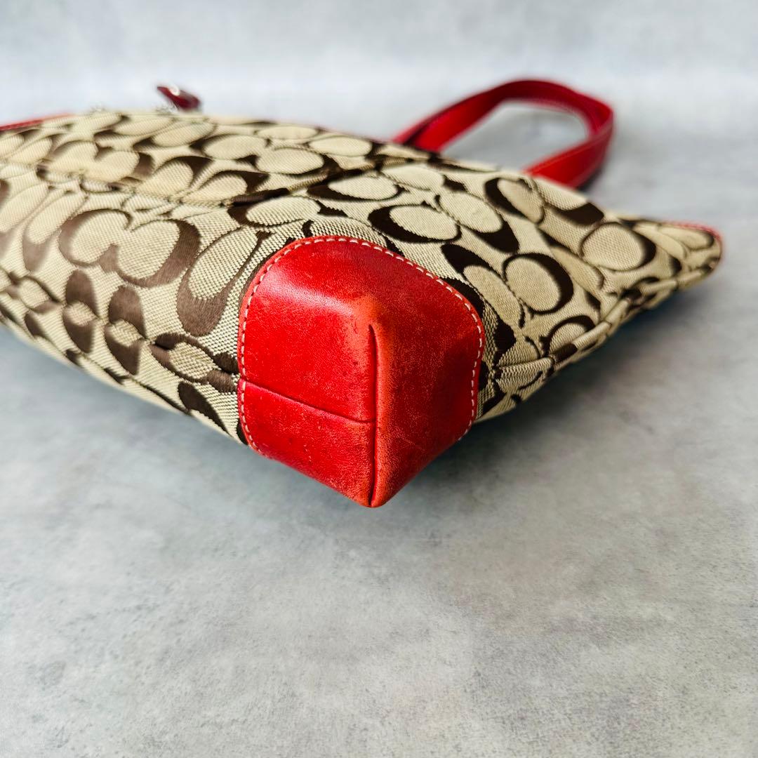 Y2K COACH Signature RED Leather Tote Bag 9