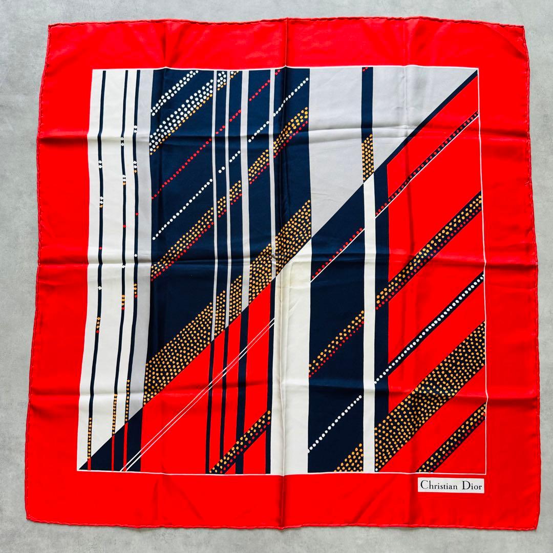 Christian Dior 幾何学的デザイン ヴィンテージ シルクスカーフ