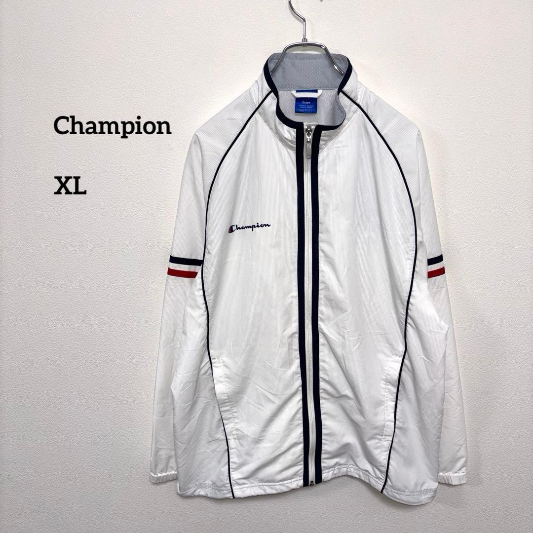 Champion XL ホワイトナイロンジャケットスポーツウェアd684