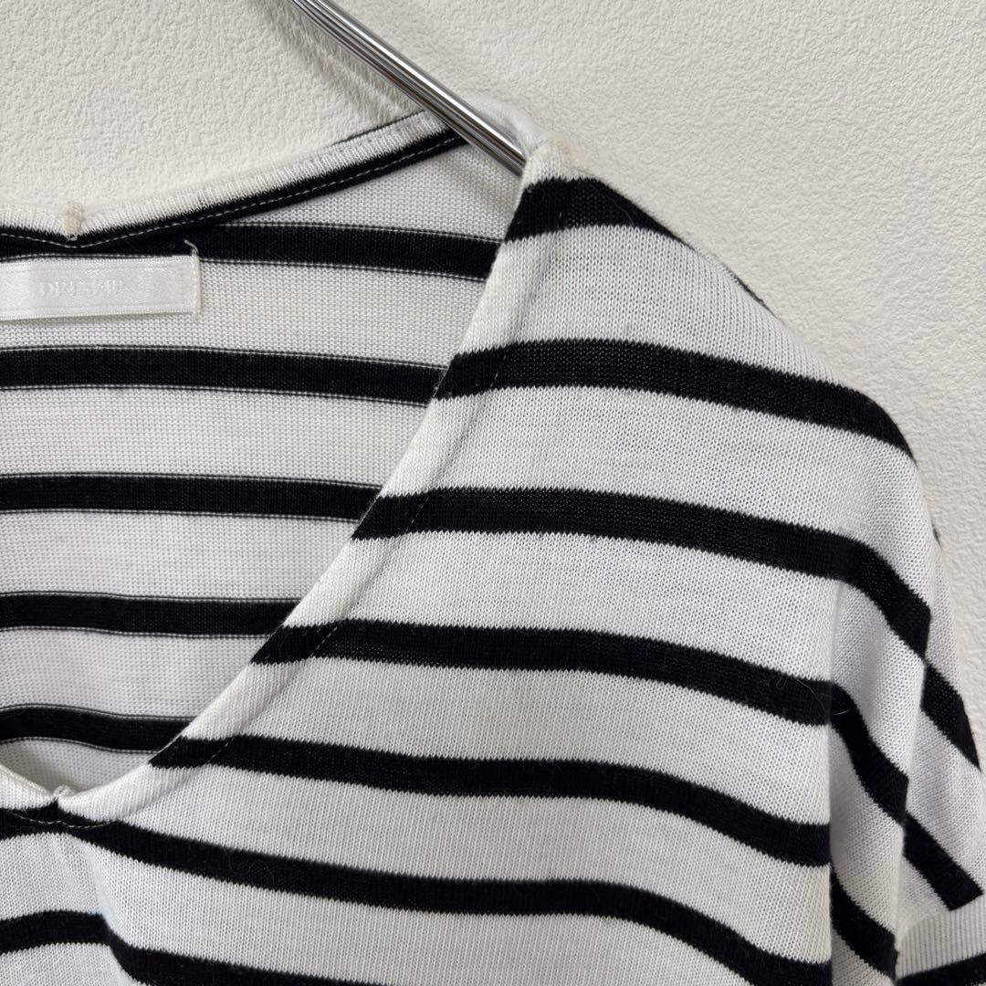 DRESKIP VネックストライプボーダーTシャツ Lサイズ七分袖d712 7