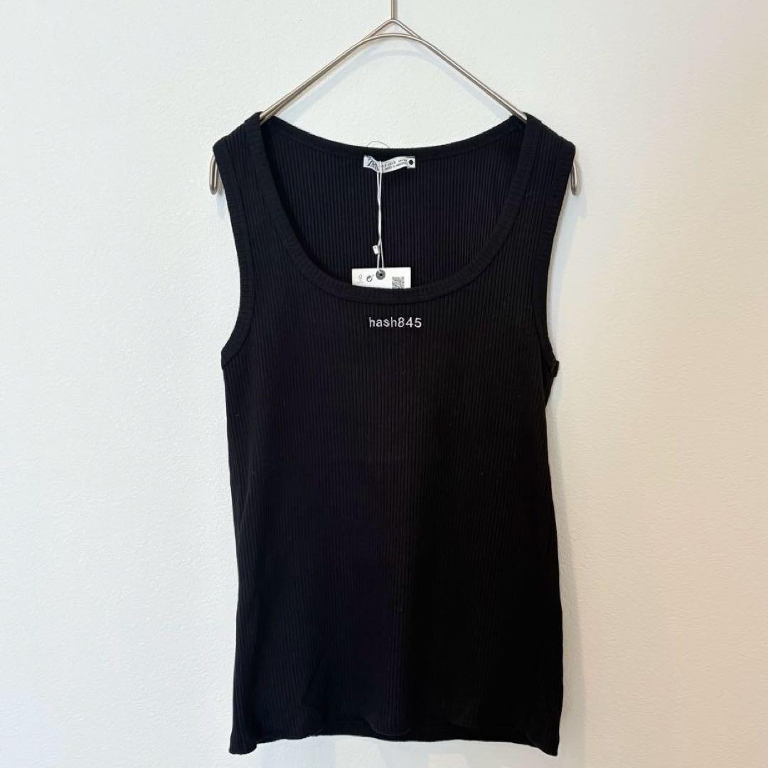 .新品未使用　ザラ タンクトップ リブ ブラック　黒　 S ノースリーブ