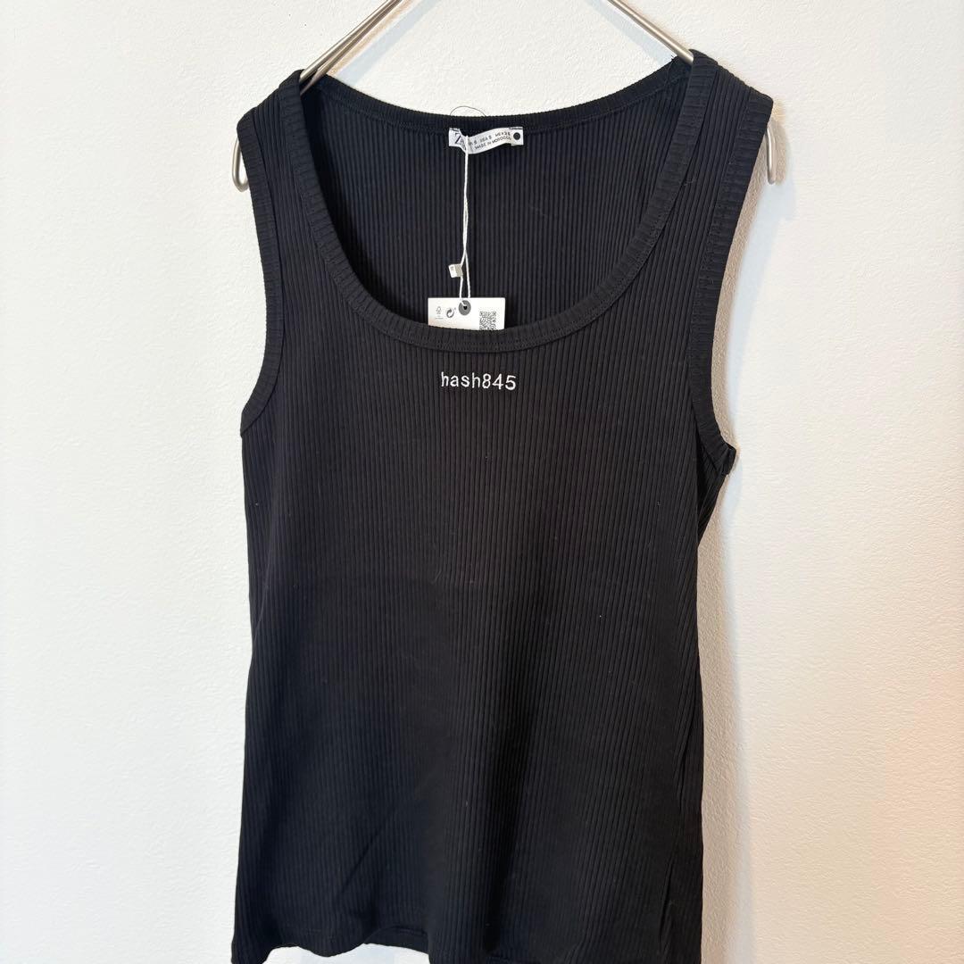 .新品未使用　ザラ タンクトップ リブ ブラック　黒　 S ノースリーブ 2